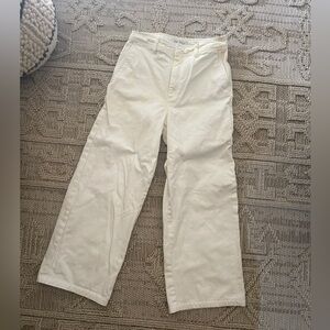 Uk British the fold white white leg ankle cropped barrel leg pants Sz 4